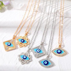 Vintage light blue evil eye alloy pendant necklace