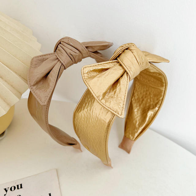 Korean fashion pu leather bow headband
