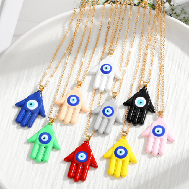 Color enamel alloy hasma pendant necklace