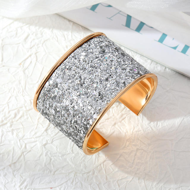 Personality colorful gliter wide bangle