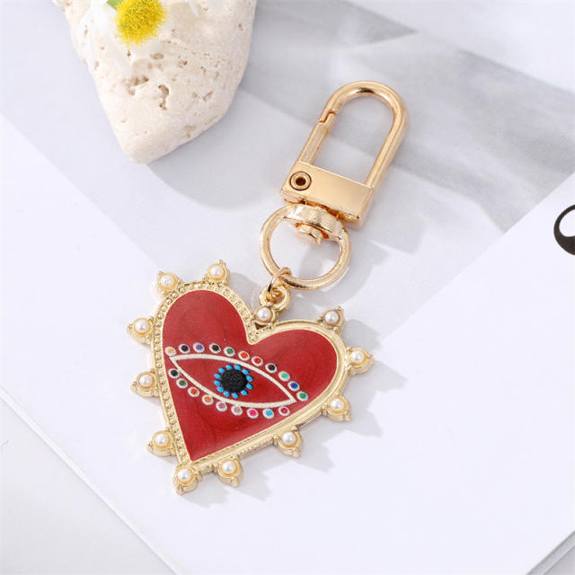 Hot sale color enamel heart evil eye keychain