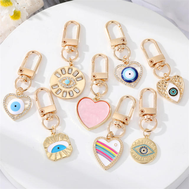 Spring enamel rainbow evil eye heart keychain