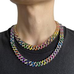 Hiphop colorful enamel alloy cuban chain necklace for men
