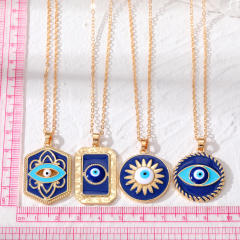 Vintage blue enamel evil eye pendant necklace