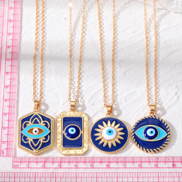 Vintage blue enamel evil eye pendant necklace