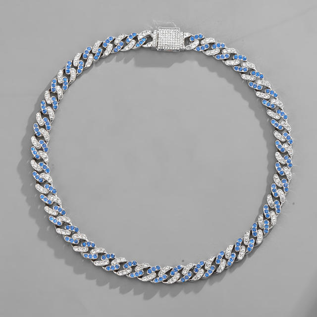 11MM colorful rhinestone cuban chain for men