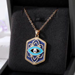 Vintage blue enamel evil eye pendant necklace