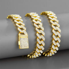 Hiphop punk trend 12mm diamond cuban chain for men