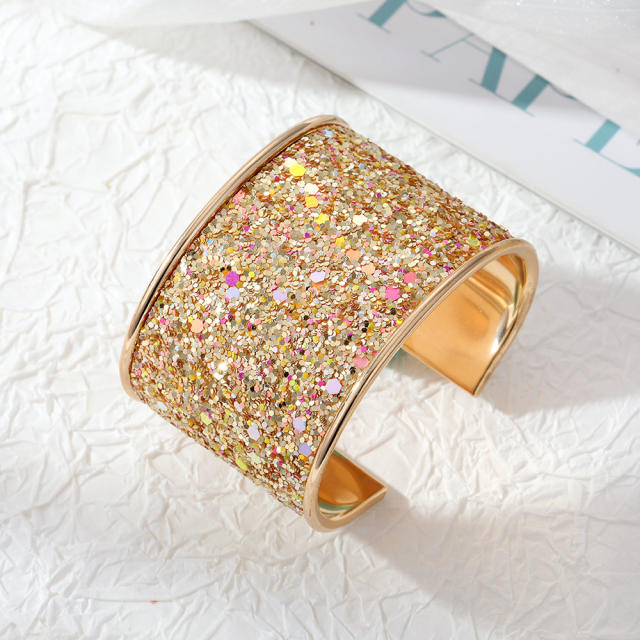 Personality colorful gliter wide bangle