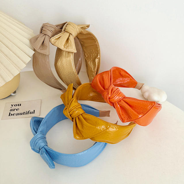 Korean fashion pu leather bow headband
