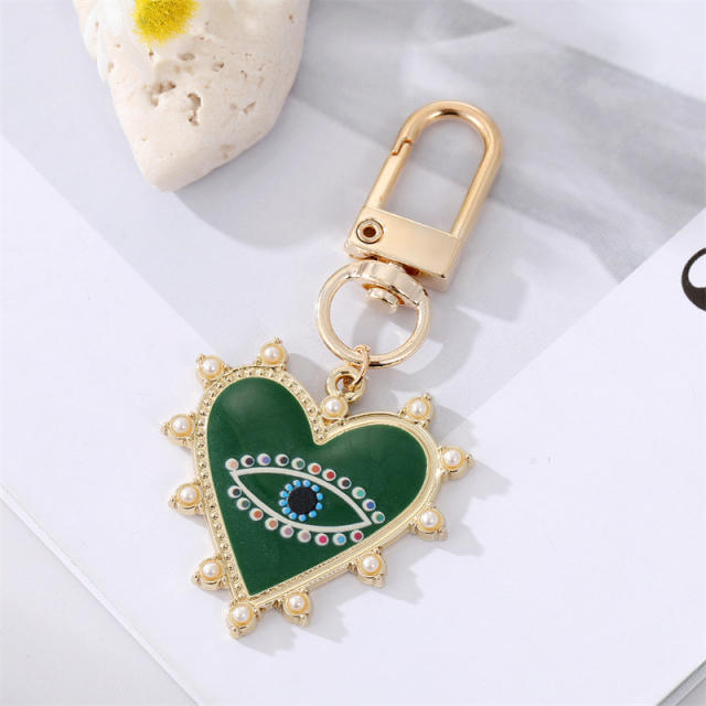 Hot sale color enamel heart evil eye keychain