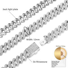 Hiphop punk trend 12mm diamond cuban chain for men