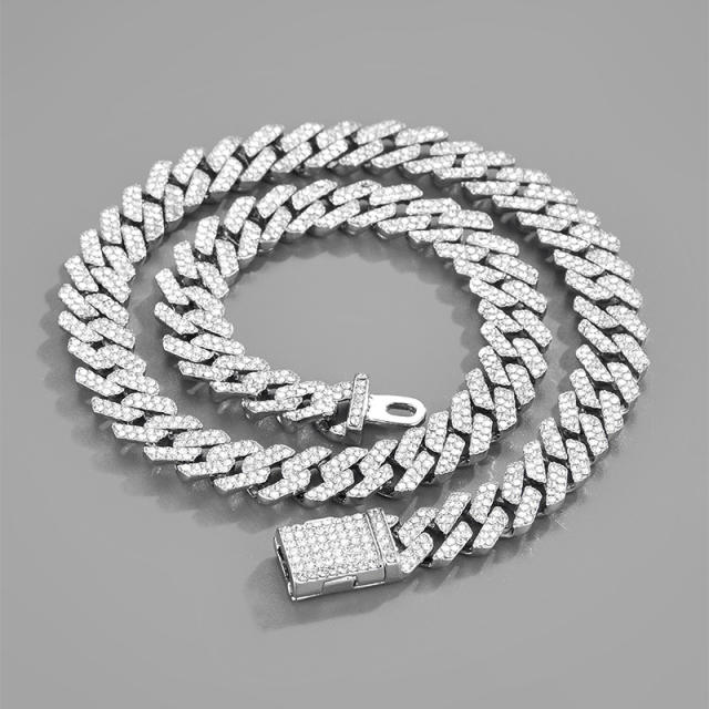 Hiphop punk trend 12mm diamond cuban chain for men
