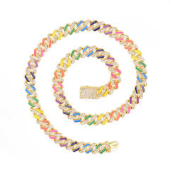 Hiphop colorful enamel alloy cuban chain necklace for men