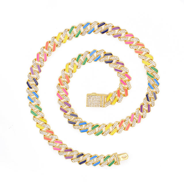 Hiphop colorful enamel alloy cuban chain necklace for men
