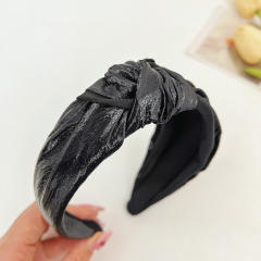 Plain color pu leather knotted headband