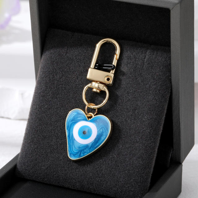 Boho enamel heart evil eye keychain