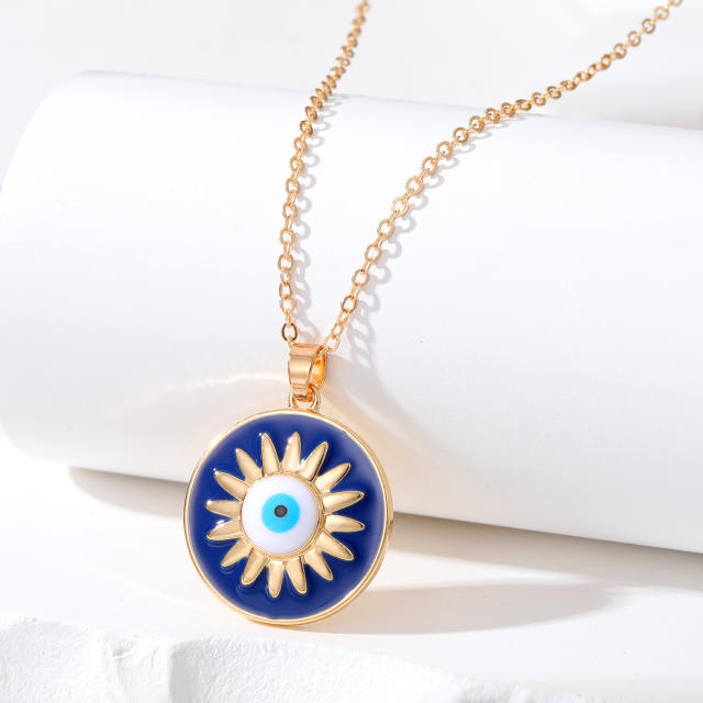 Vintage blue enamel evil eye pendant necklace