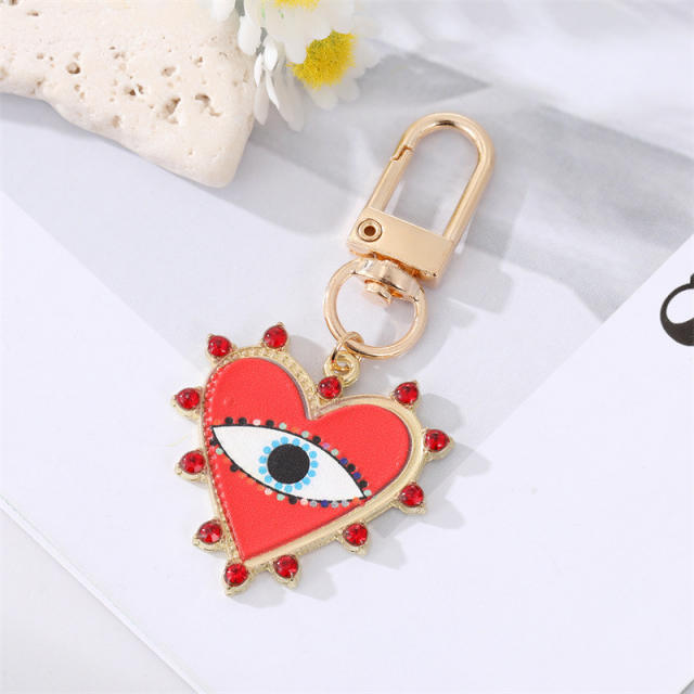 Hot sale color enamel heart evil eye keychain