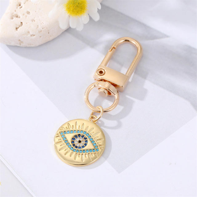 Spring enamel rainbow evil eye heart keychain