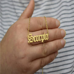 Vintage letter zodiac stainless steel necklace