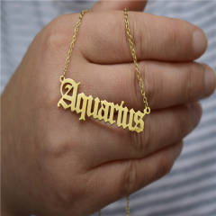 Vintage letter zodiac stainless steel necklace