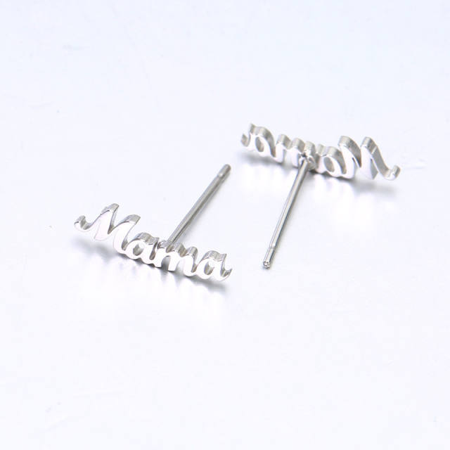Concise mama stainless steel mother's day studs earrings