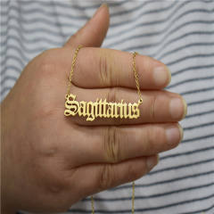 Vintage letter zodiac stainless steel necklace