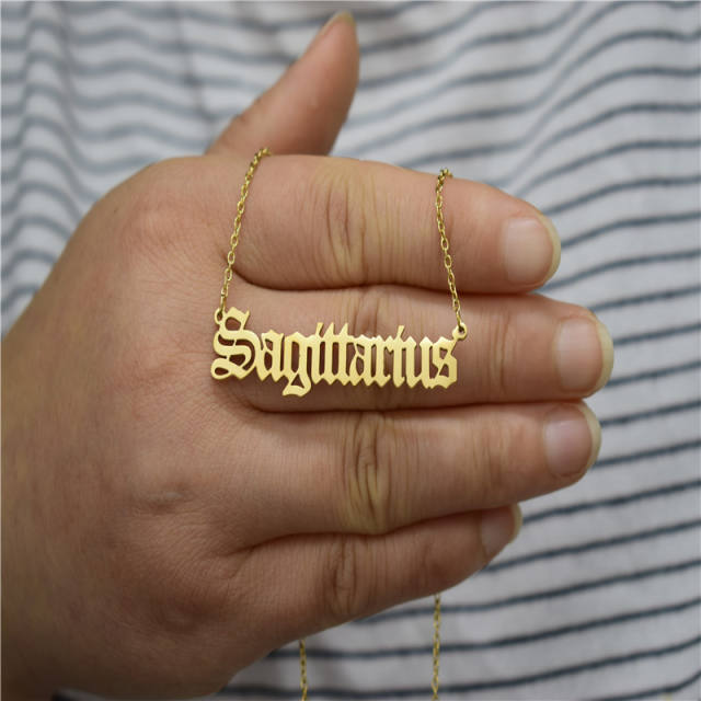 Vintage letter zodiac stainless steel necklace