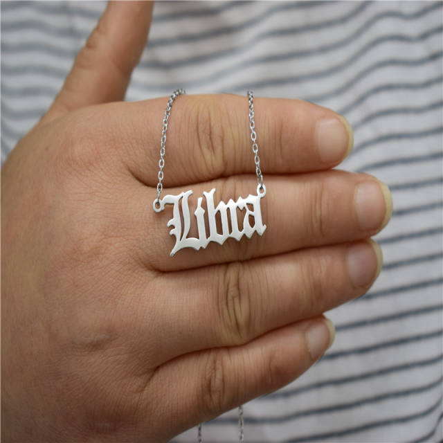 Vintage letter zodiac stainless steel necklace