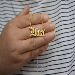 Vintage letter zodiac stainless steel necklace