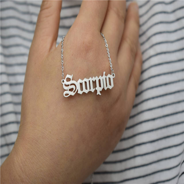 Vintage letter zodiac stainless steel necklace