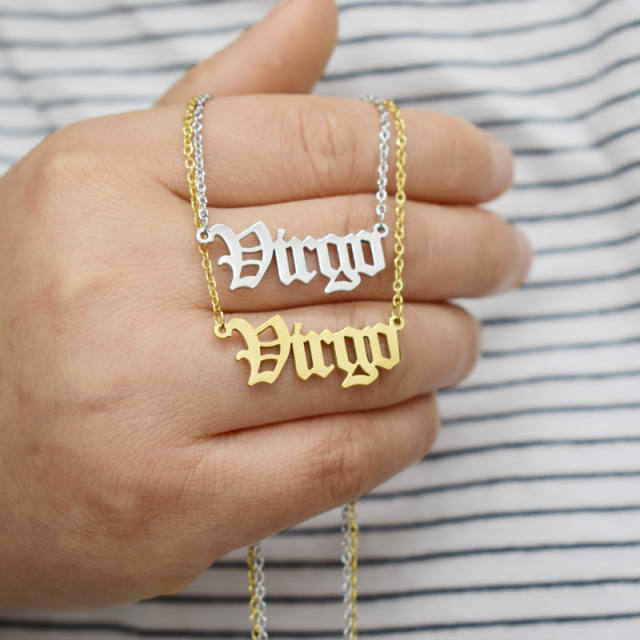 Vintage letter zodiac stainless steel necklace