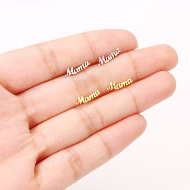 Concise mama stainless steel mother's day studs earrings