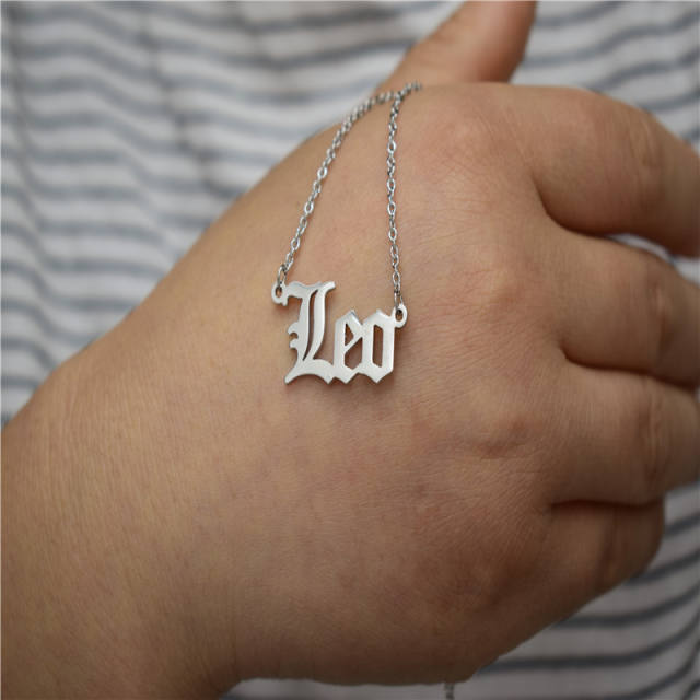 Vintage letter zodiac stainless steel necklace