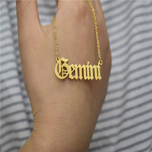 Vintage letter zodiac stainless steel necklace