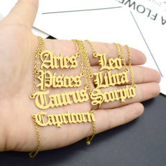 Vintage letter zodiac stainless steel necklace