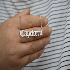 Vintage letter zodiac stainless steel necklace