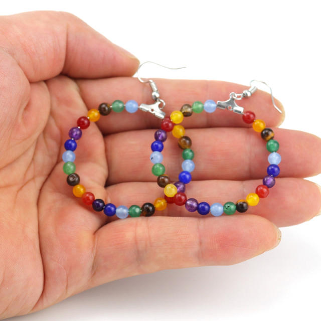 Boho colorful crystal bead circle dangle earrings