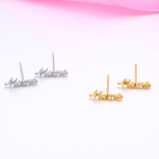 Concise mama stainless steel mother's day studs earrings