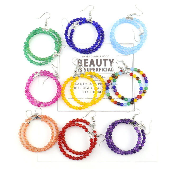 Boho colorful crystal bead circle dangle earrings