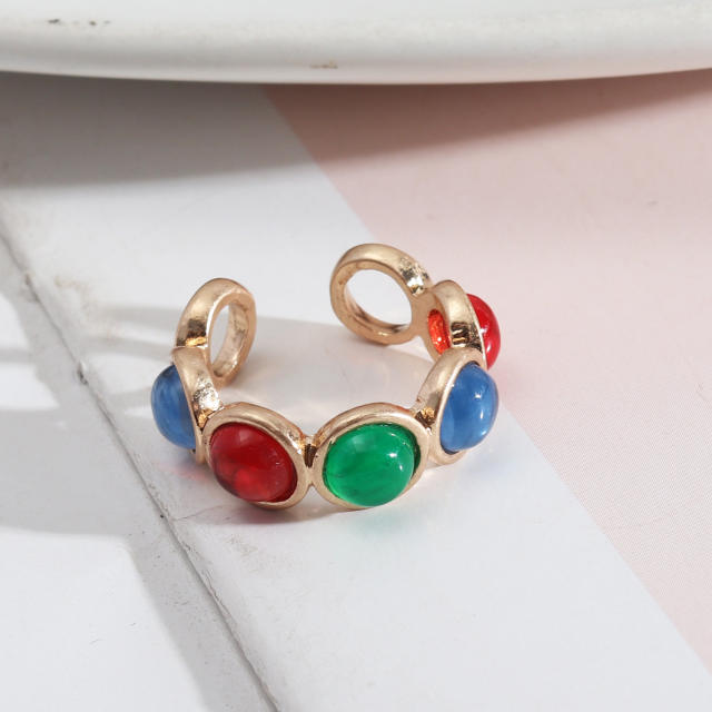 Natural color crystal bead adjustable rings