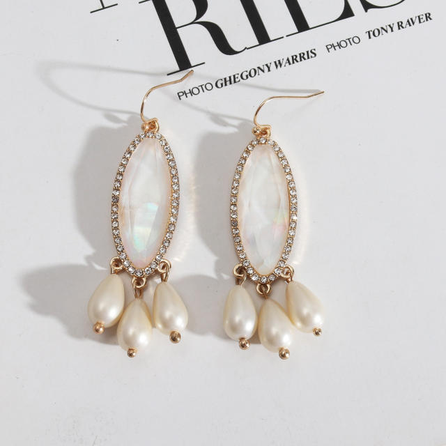Boho oval shape pearl drop earrings