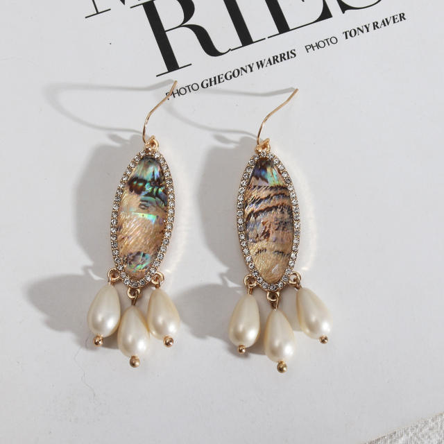 Boho oval shape pearl drop earrings