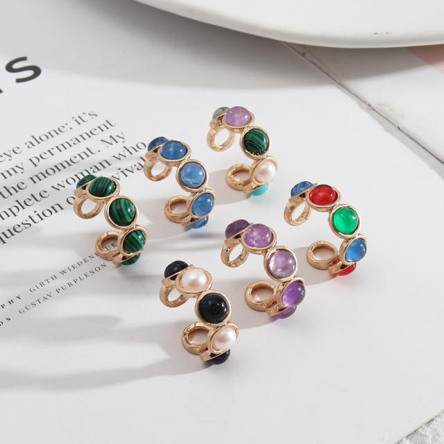 Natural color crystal bead adjustable rings