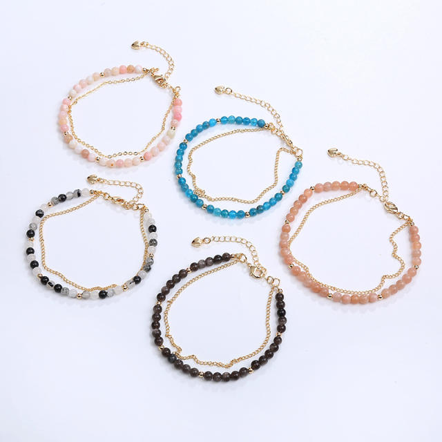Dainty two layer natural bead bracelet
