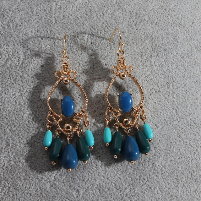 Boho colorful bead tassel earrings