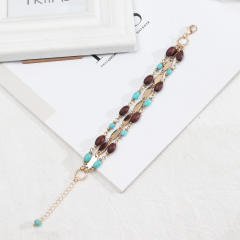 Boho turquoise wood bead layer bracelet
