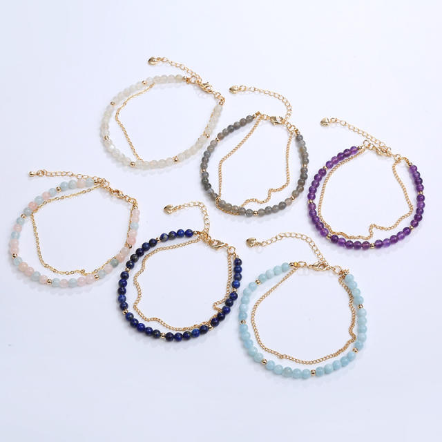 Dainty two layer natural bead bracelet