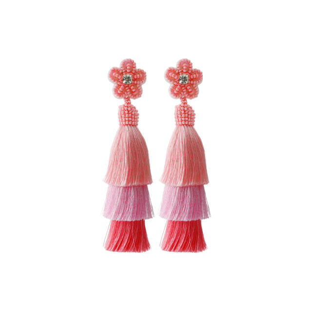 Boho colorful rope tassel dangle earrings